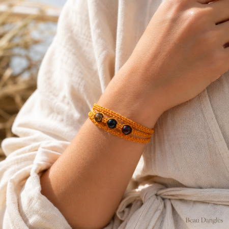 Strength & Stability Adjustable Crystal Bracelet – Tiger’s Eye, Obsidian & Garnet