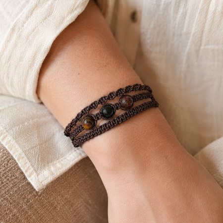 Strength & Stability Adjustable Crystal Bracelet – Tiger’s Eye, Obsidian & Garnet