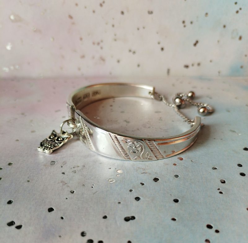 Handmade Vintage Spoon Bracelet – Upcycled Silverware with Owl Charm