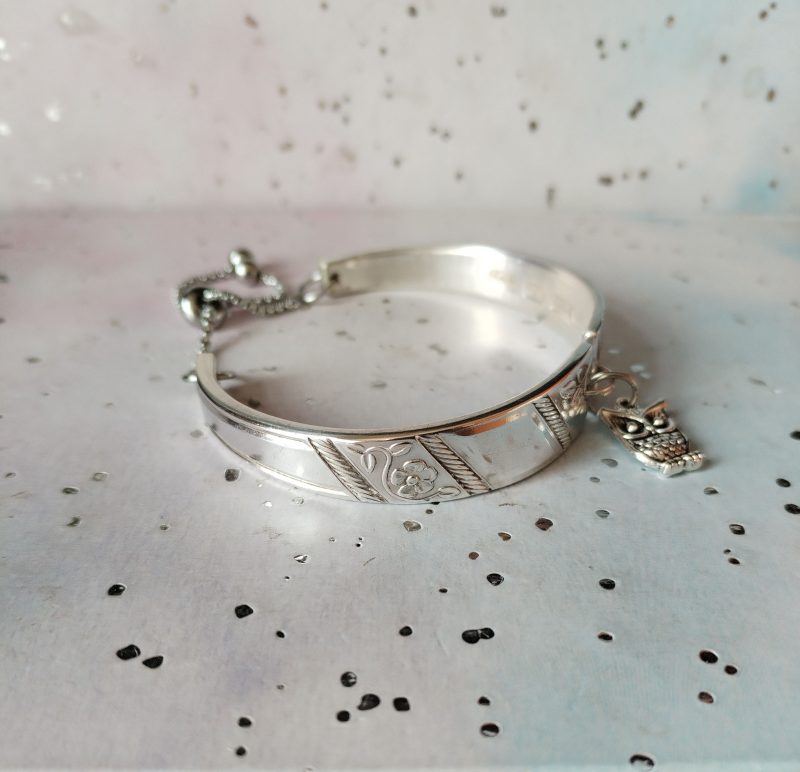 Handmade Vintage Spoon Bracelet – Upcycled Silverware with Owl Charm