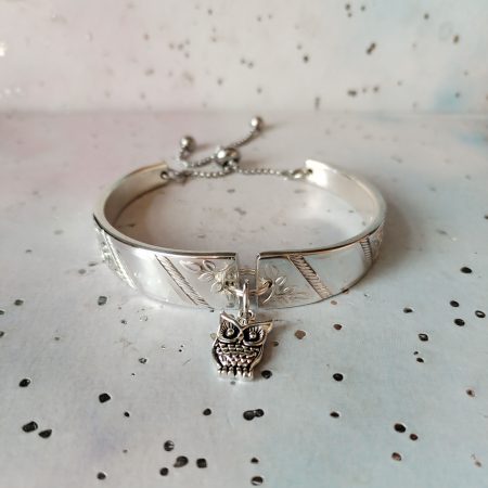 Handmade Vintage Spoon Bracelet – Upcycled Silverware with Owl Charm