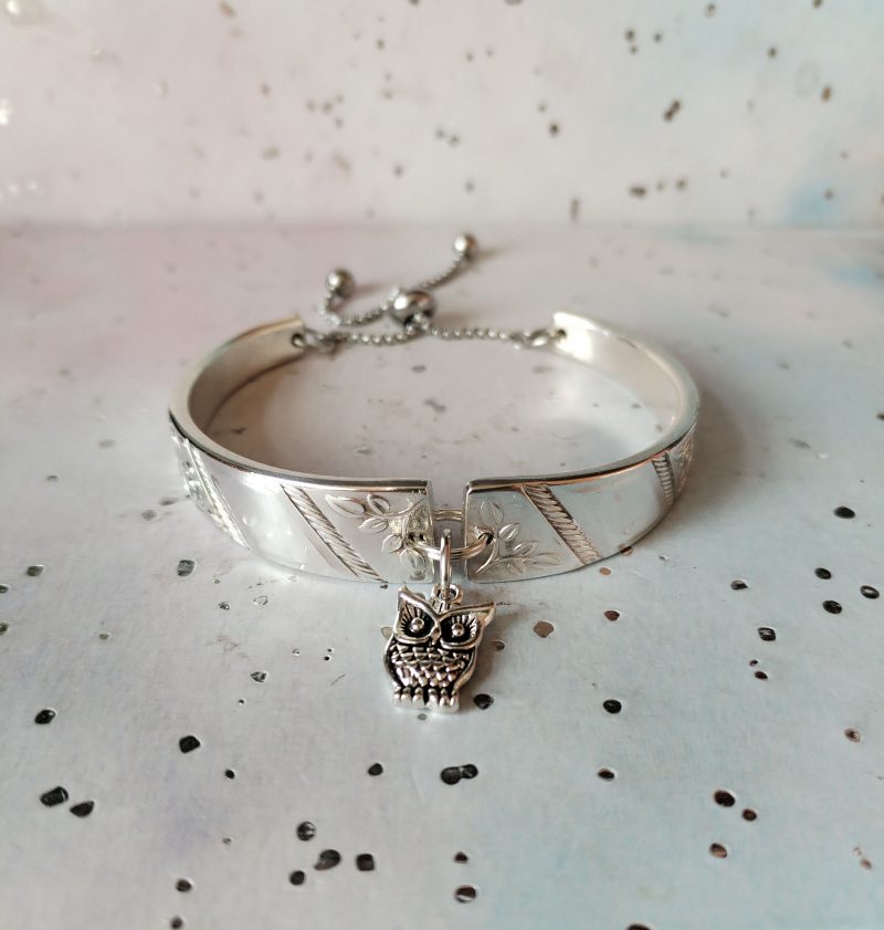Handmade Vintage Spoon Bracelet – Upcycled Silverware with Owl Charm