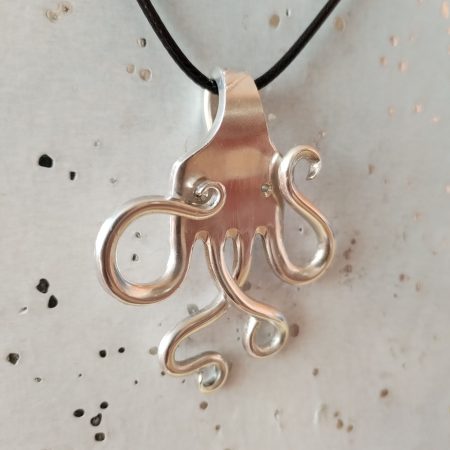One of a kind silver plated Octopus fork pendant necklace