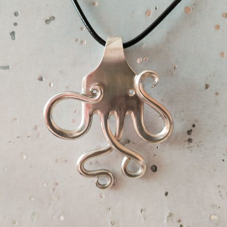 One of a kind silver plated Octopus fork pendant necklace