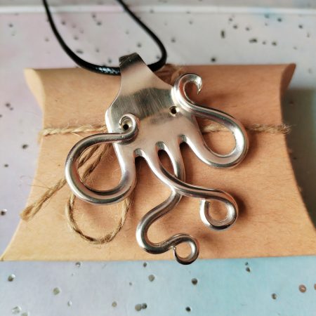One of a kind silver plated Octopus fork pendant necklace