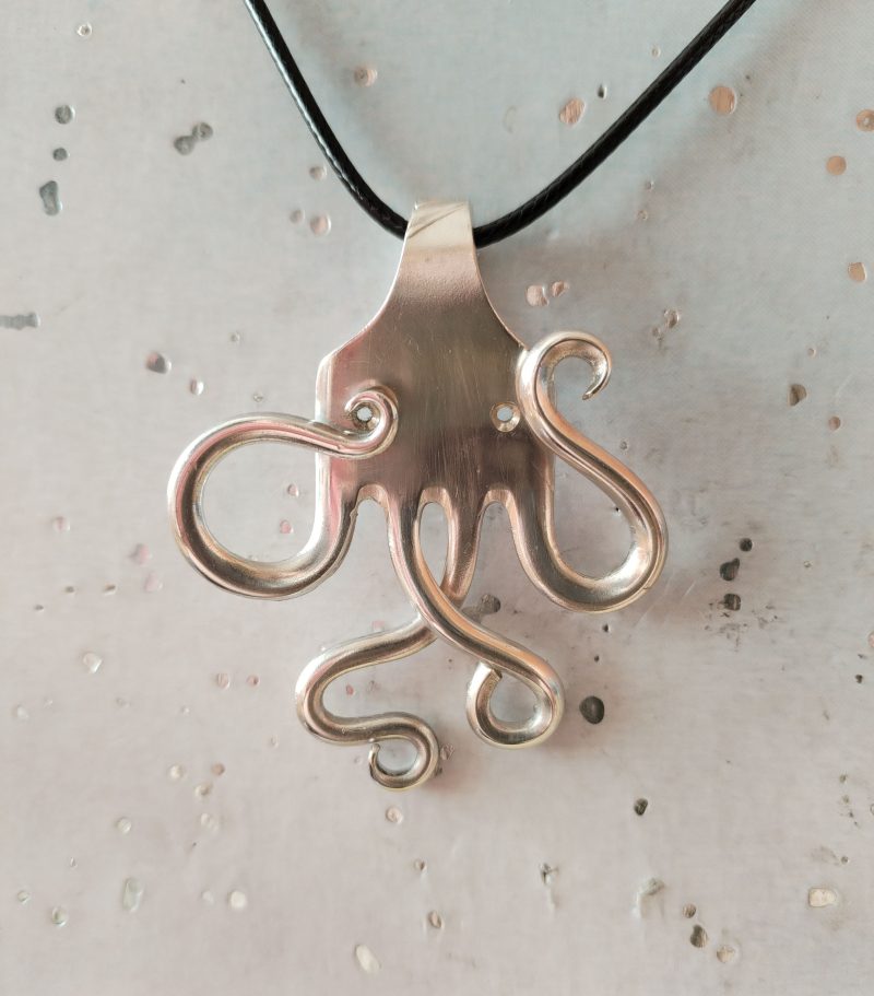 One of a kind silver plated Octopus fork pendant necklace