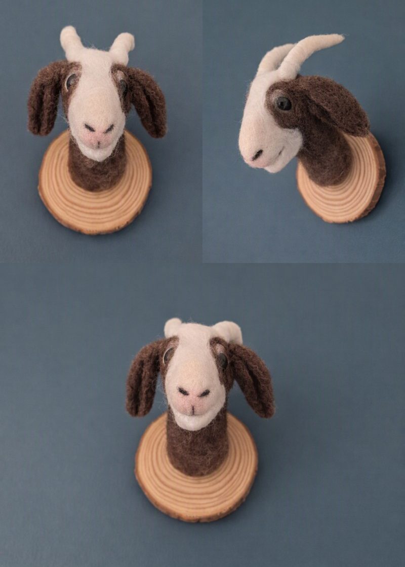 Needle felted goats head