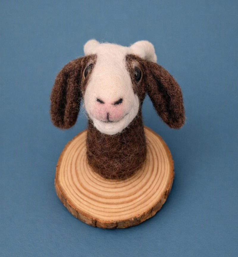 Needle felted goats head