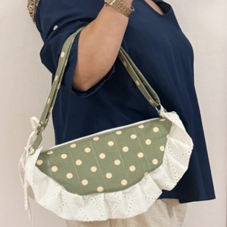 Sage Green Cottagecore Ruffle Shoulder Bag – Handmade Coquette Style