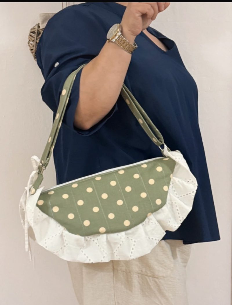 Sage Green Cottagecore Ruffle Shoulder Bag – Handmade Coquette Style