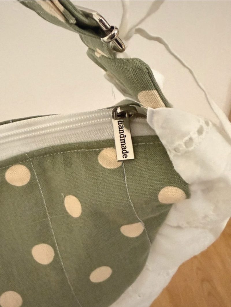 Sage Green Cottagecore Ruffle Shoulder Bag – Handmade Coquette Style