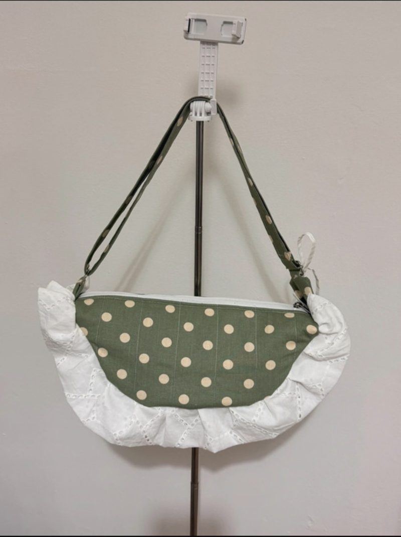 Sage Green Cottagecore Ruffle Shoulder Bag – Handmade Coquette Style