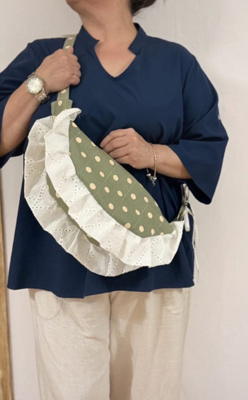 Sage Green Cottagecore Ruffle Shoulder Bag – Handmade Coquette Style