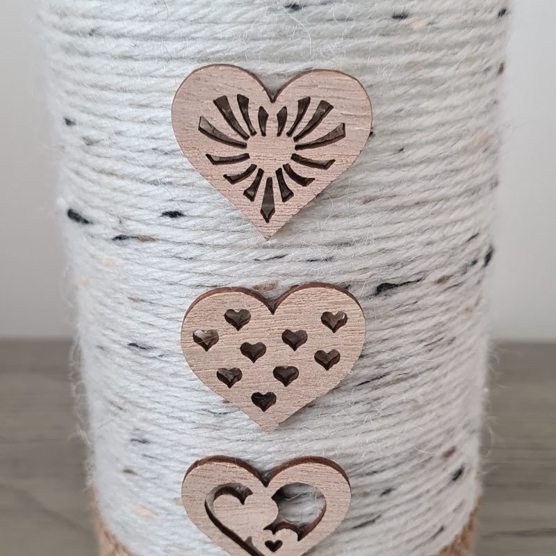 Rustic Style Yarn Wrapped Glass Vase With Wooden Heart Detail
