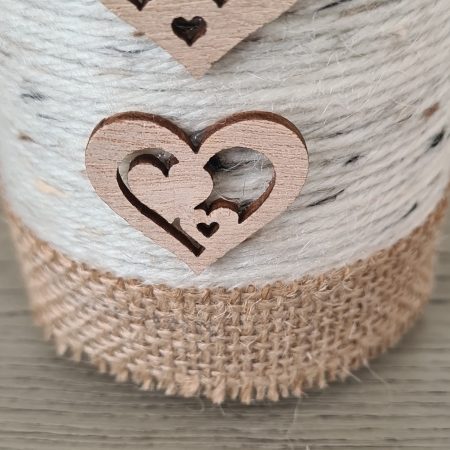 Rustic Style Yarn Wrapped Glass Vase With Wooden Heart Detail