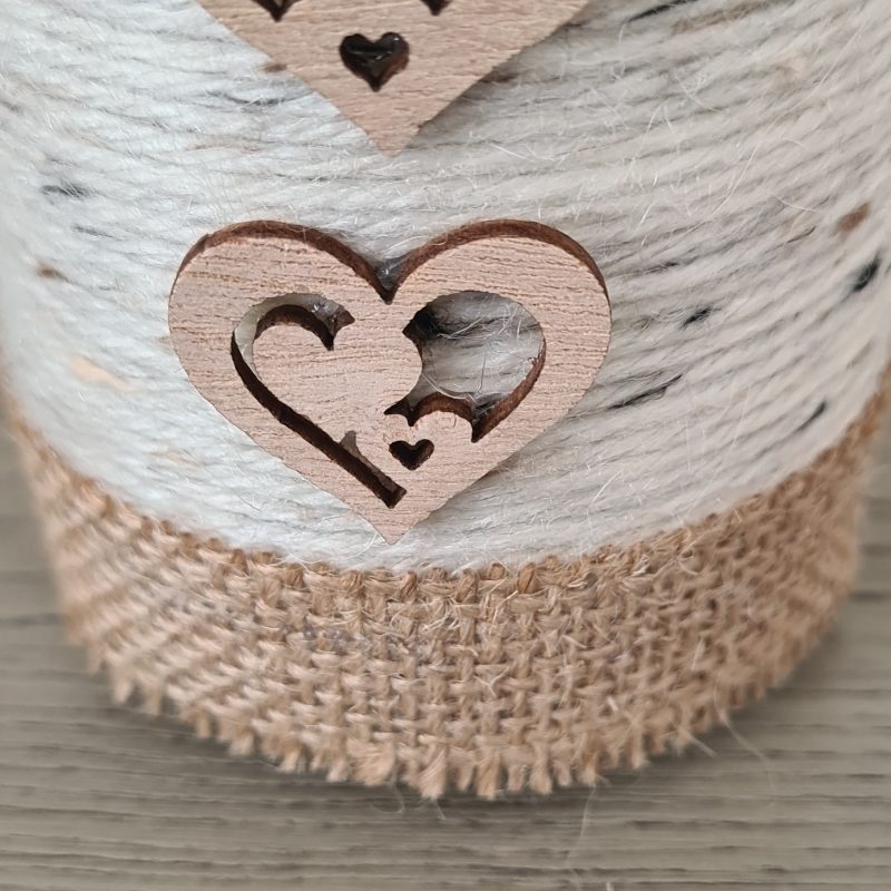 Rustic Style Yarn Wrapped Glass Vase With Wooden Heart Detail