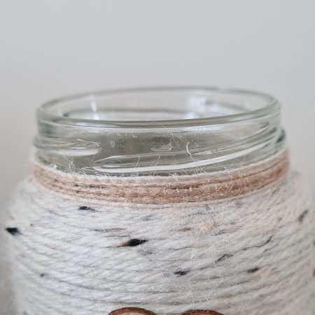 Rustic Style Yarn Wrapped Glass Vase With Wooden Heart Detail