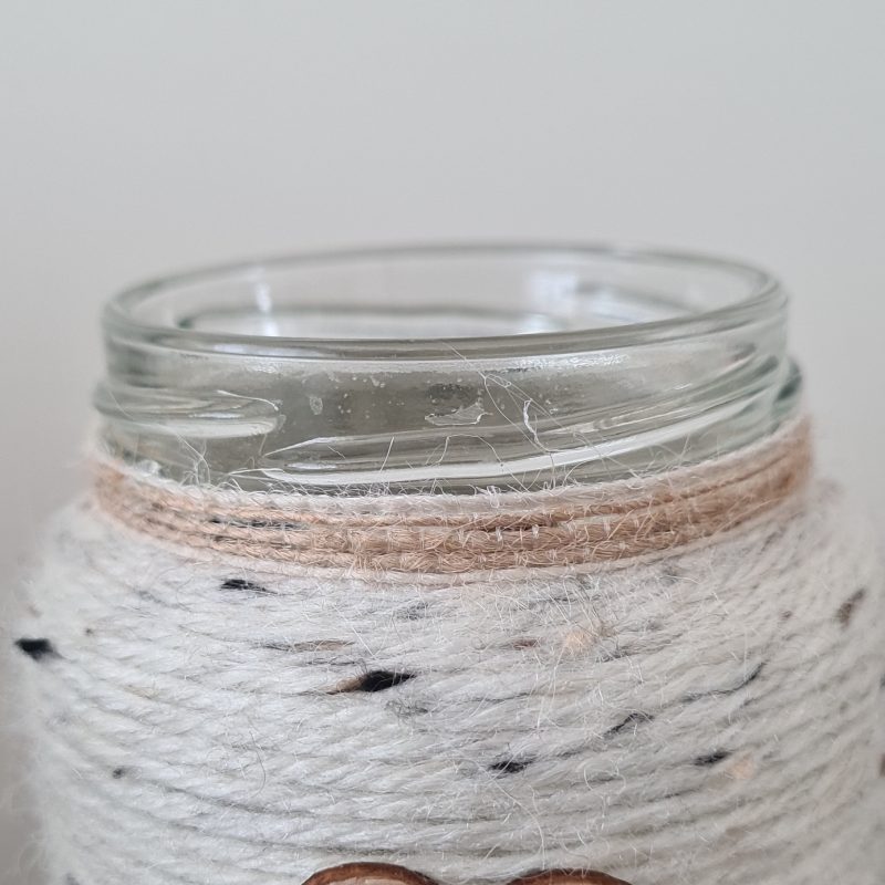 Rustic Style Yarn Wrapped Glass Vase With Wooden Heart Detail