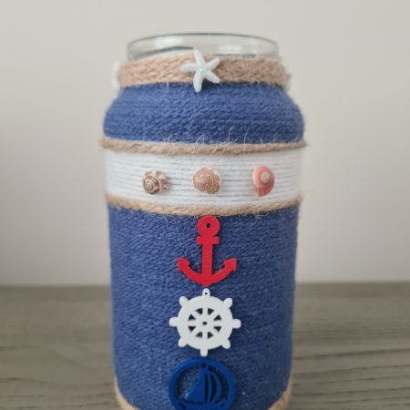 Nautical Themed Decorative Yarn Wrapped Vase