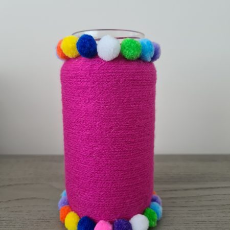 Pink Yarn Wrapped Vase With Pom Pom Detail