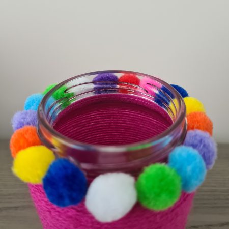 Pink Yarn Wrapped Vase With Pom Pom Detail
