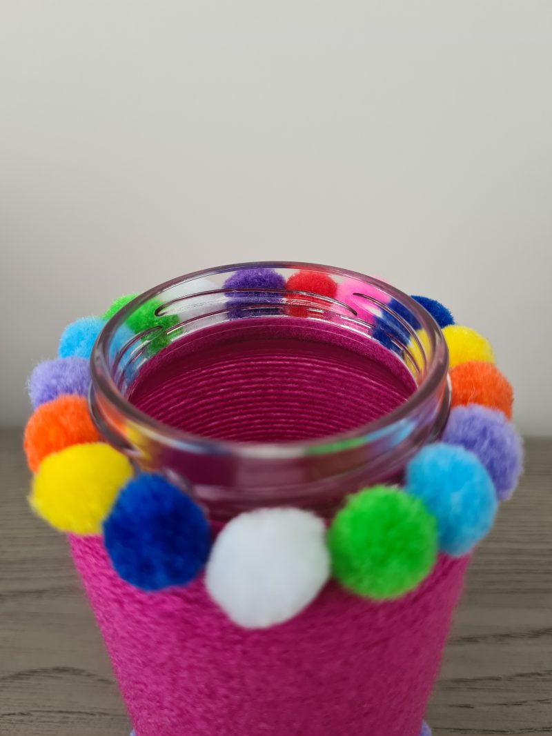 Pink Yarn Wrapped Vase With Pom Pom Detail