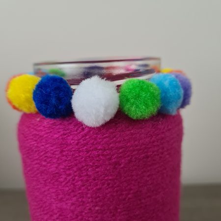 Pink Yarn Wrapped Vase With Pom Pom Detail