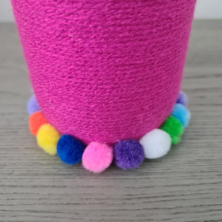 Pink Yarn Wrapped Vase With Pom Pom Detail