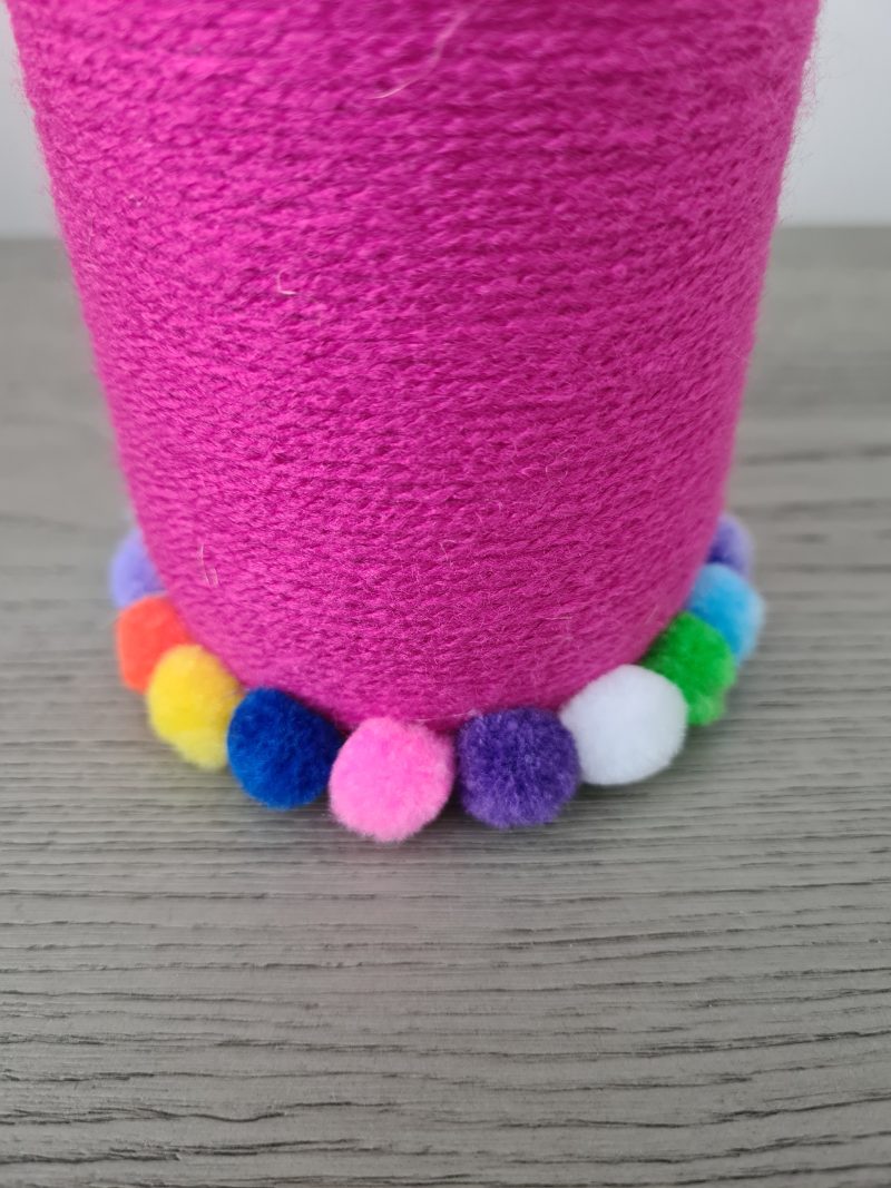 Pink Yarn Wrapped Vase With Pom Pom Detail