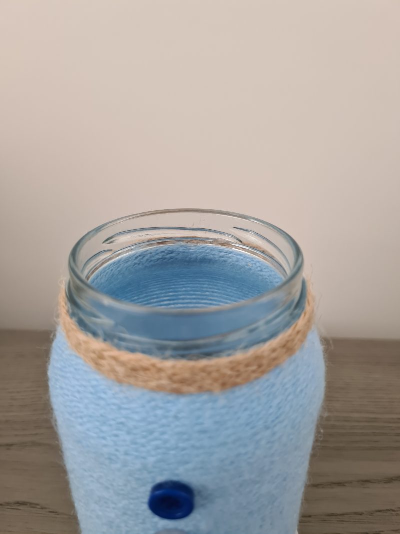 Baby Blue Yarn Wrapped Vase With Daisy Ribbon