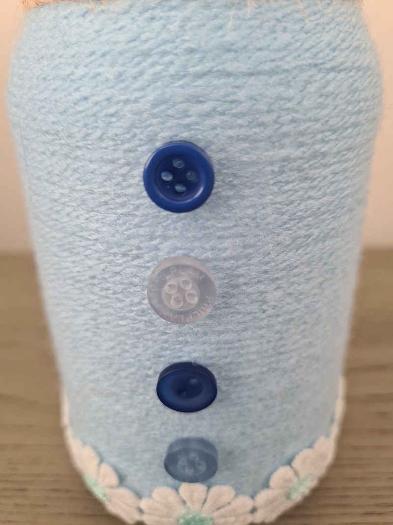 Baby Blue Yarn Wrapped Vase With Daisy Ribbon