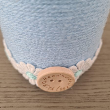 Baby Blue Yarn Wrapped Vase With Daisy Ribbon