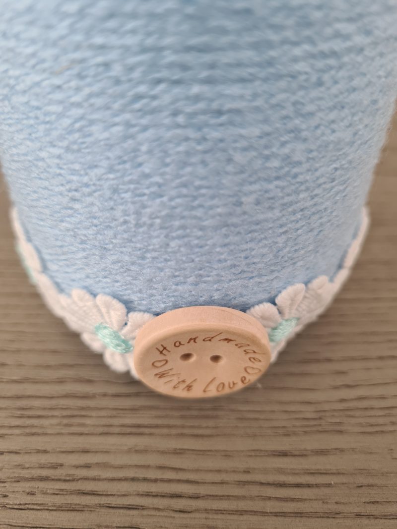 Baby Blue Yarn Wrapped Vase With Daisy Ribbon