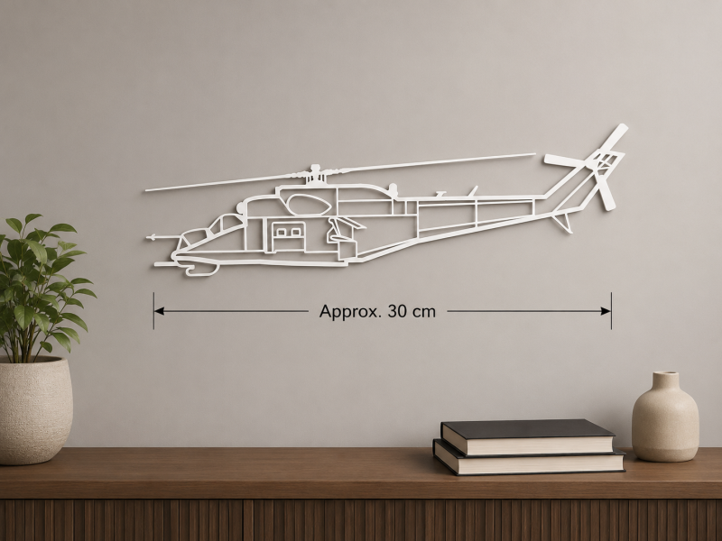 Mi-24 Hind Helicopter 3D Printed PLA Wall Art – 30cm White Military Aviation Decor