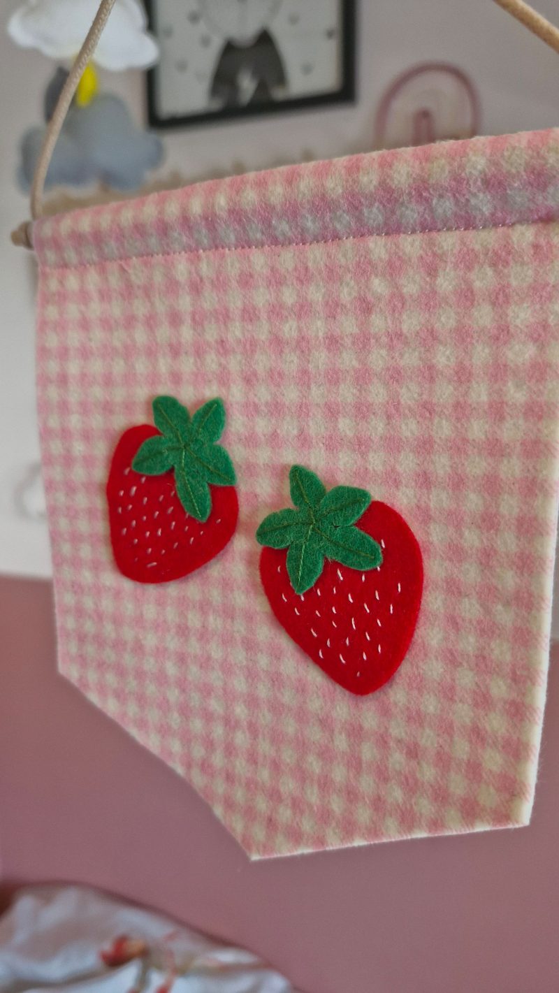Felt strawberry pennant handmade fruit nursery wall decor