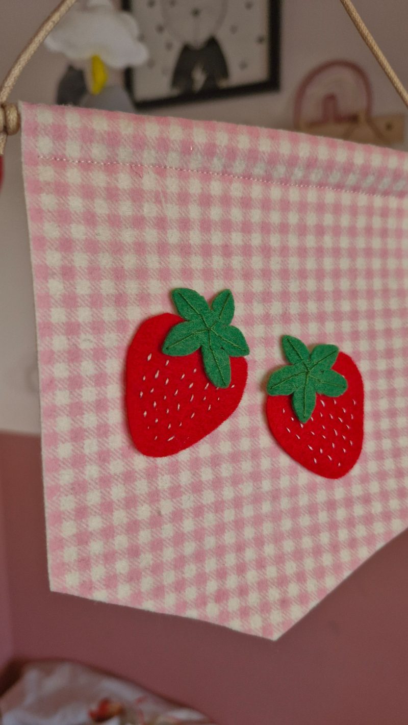Felt strawberry pennant handmade fruit nursery wall decor