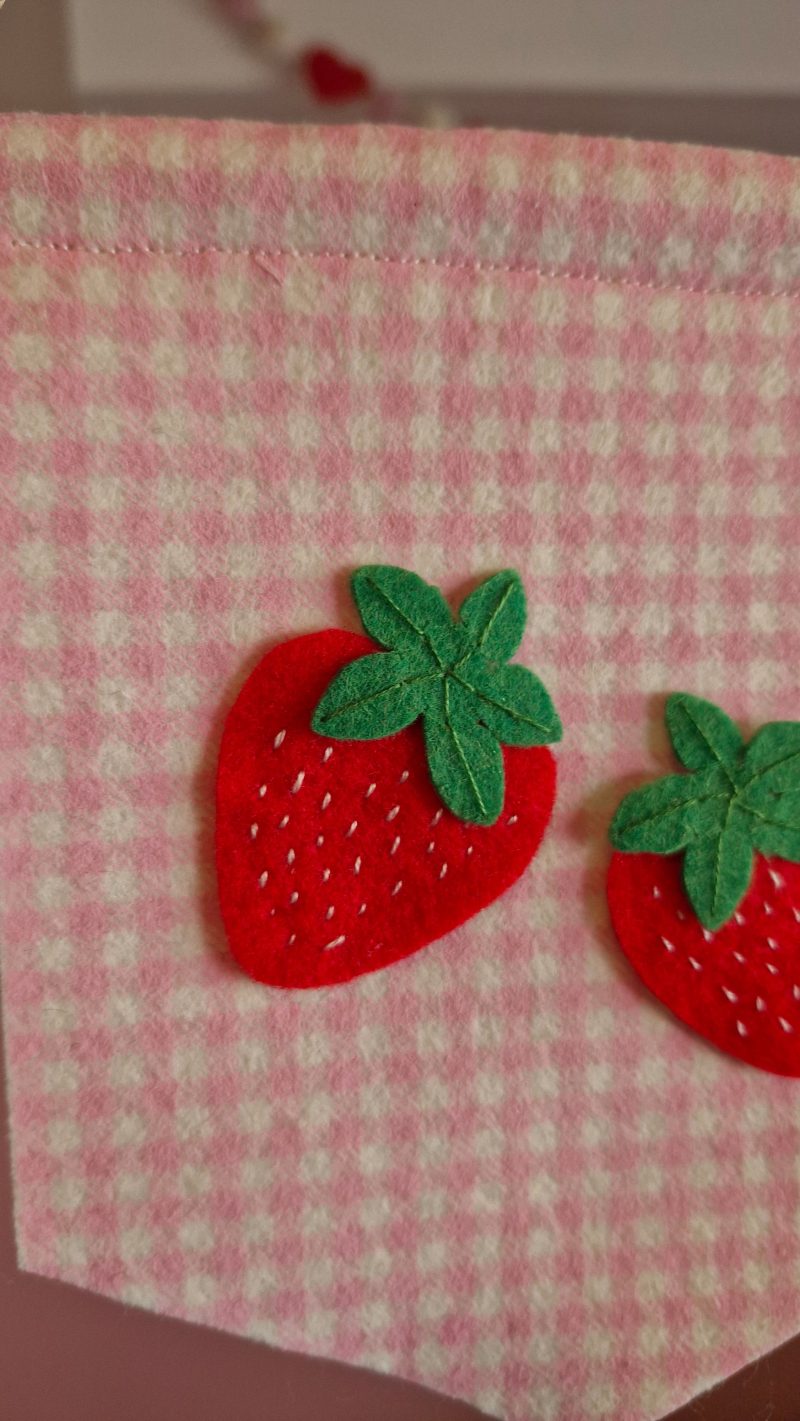 Felt strawberry pennant handmade fruit nursery wall decor