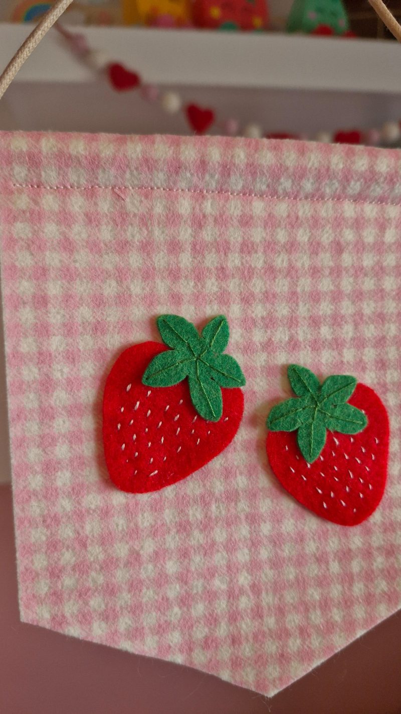 Felt strawberry pennant handmade fruit nursery wall decor