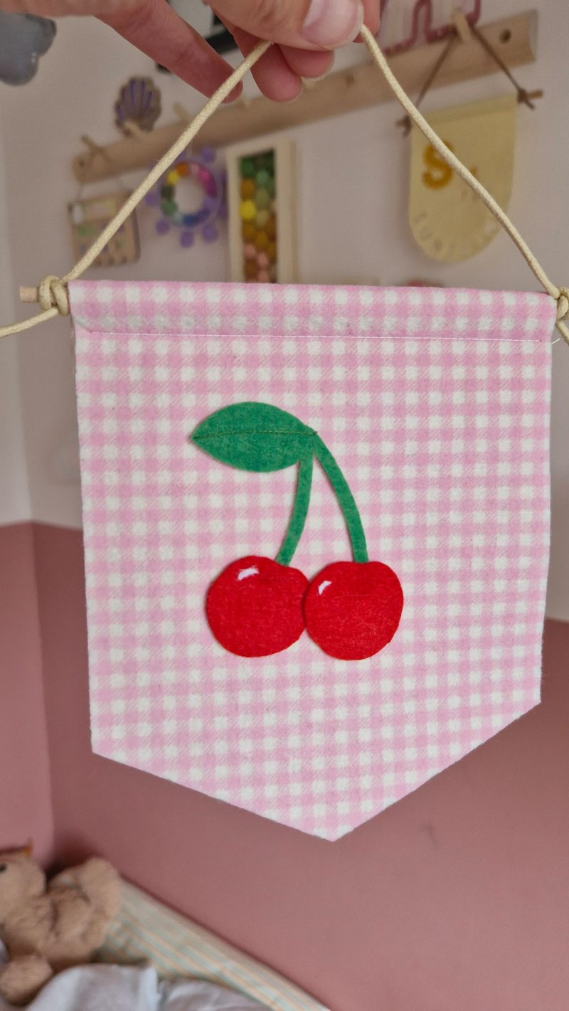 Felt cherries pennant handmade fruit nursery wall decor