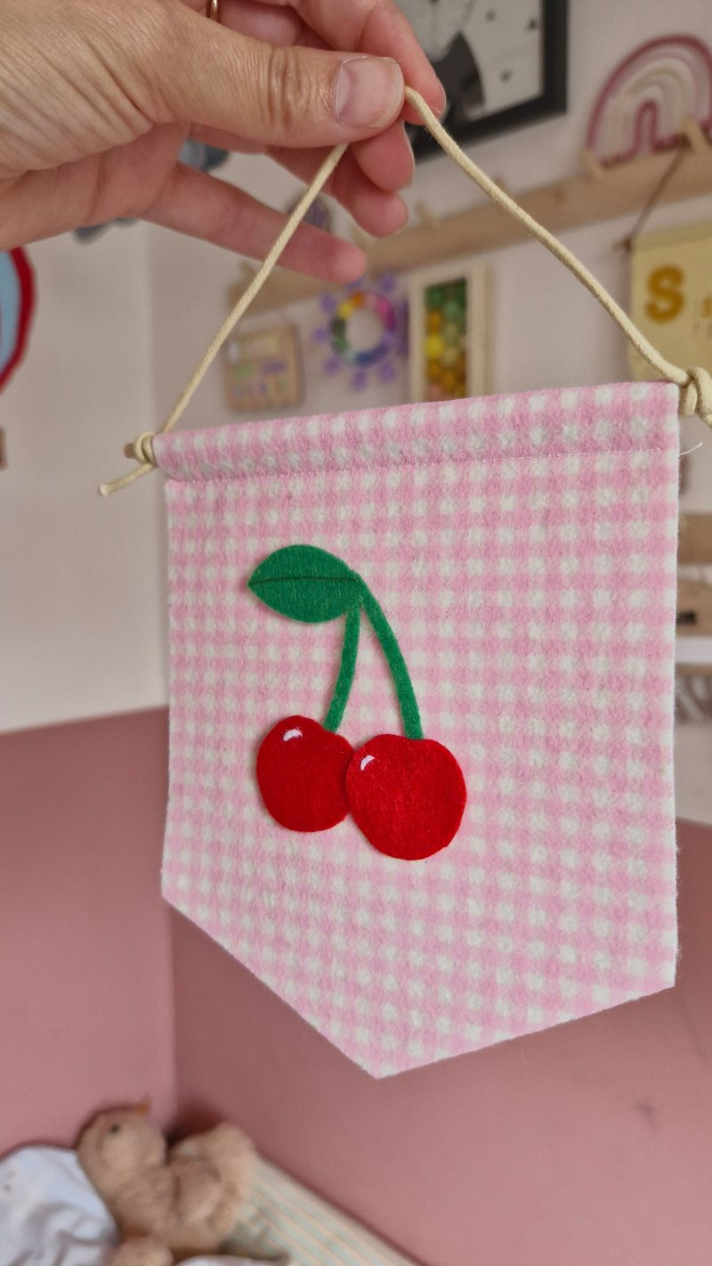 Felt cherries pennant handmade fruit nursery wall decor