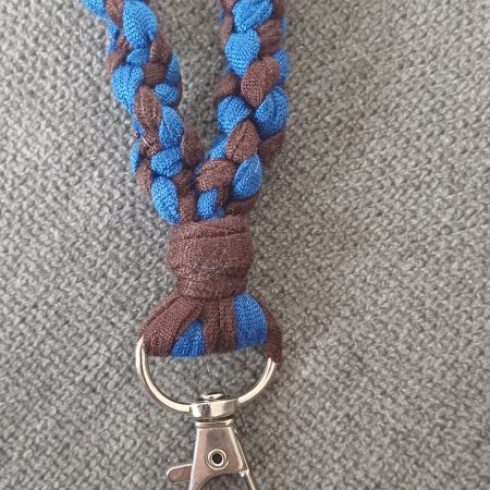 Blue and Brown Stretchy Twist Knot Macrame Keyring Wristlet