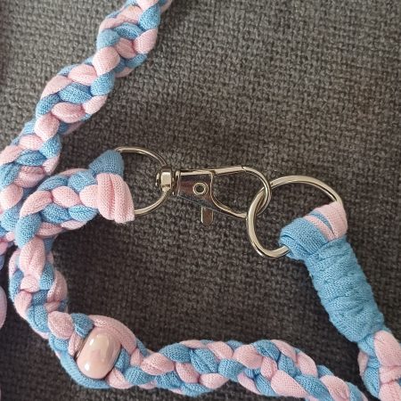 Handmade Macrame Twist Lanyard Keyring – Pink and Blue with Beads