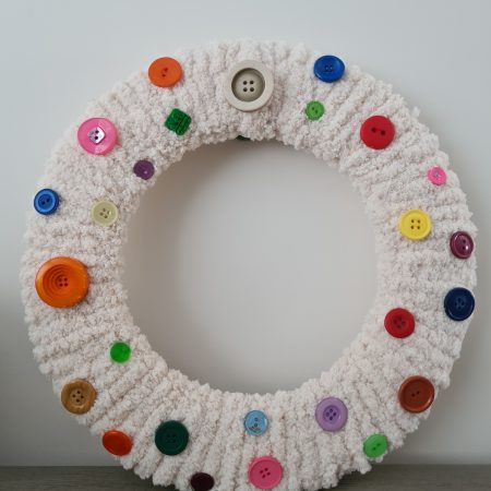 Chunky Cream Yarn Wrapped Wreath With Colourful Button Decor