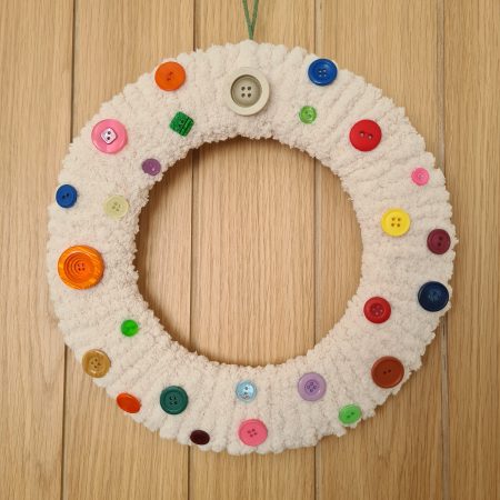 Chunky Cream Yarn Wrapped Wreath With Colourful Button Decor