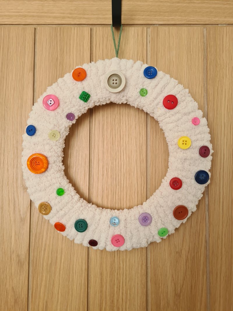 Chunky Cream Yarn Wrapped Wreath With Colourful Button Decor