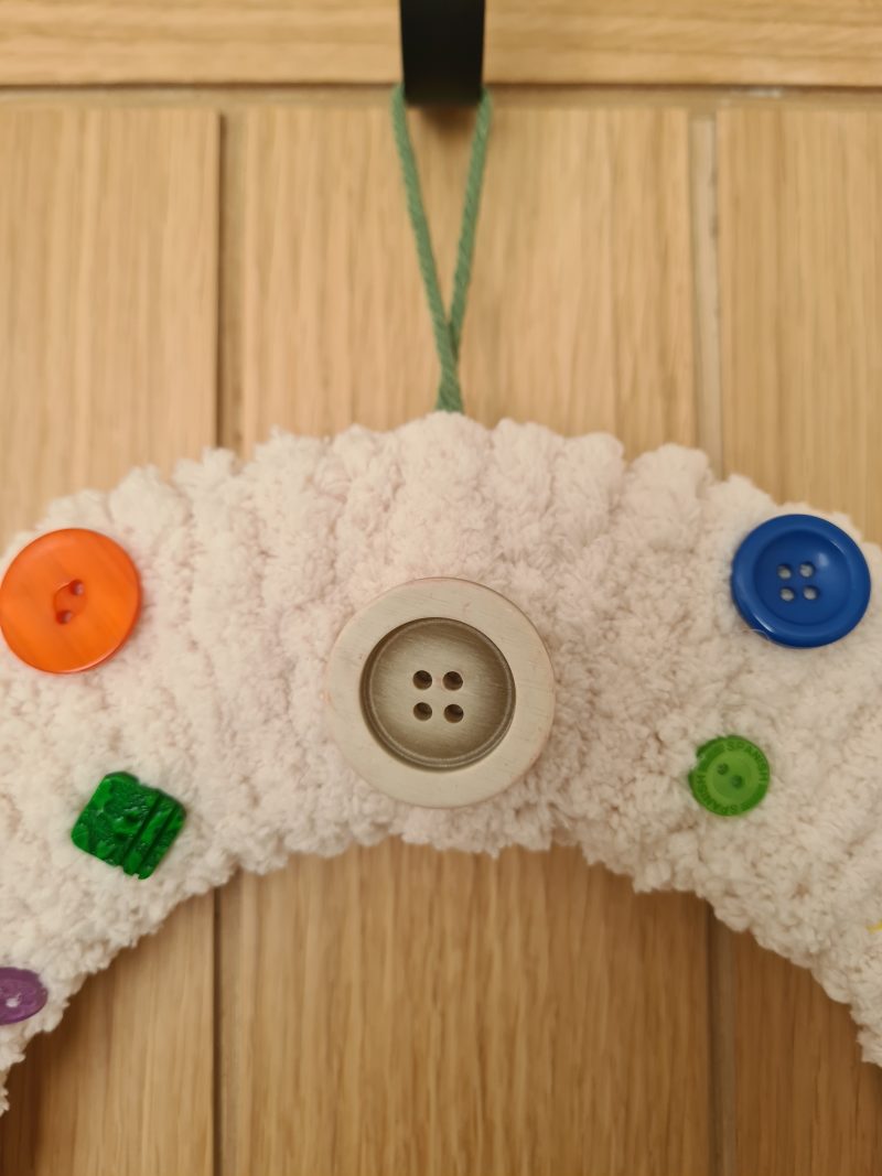 Chunky Cream Yarn Wrapped Wreath With Colourful Button Decor