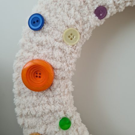 Chunky Cream Yarn Wrapped Wreath With Colourful Button Decor