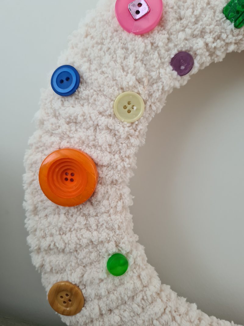 Chunky Cream Yarn Wrapped Wreath With Colourful Button Decor