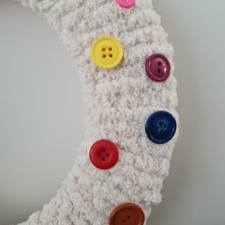 Chunky Cream Yarn Wrapped Wreath With Colourful Button Decor