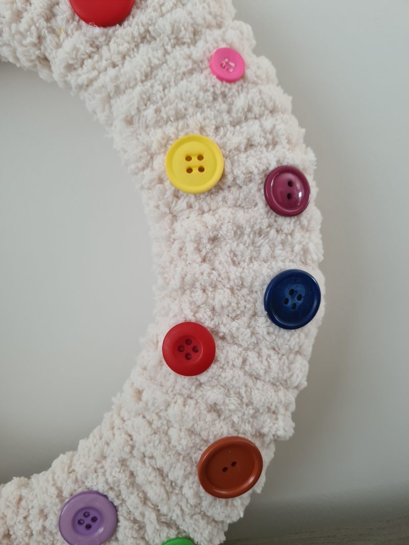 Chunky Cream Yarn Wrapped Wreath With Colourful Button Decor